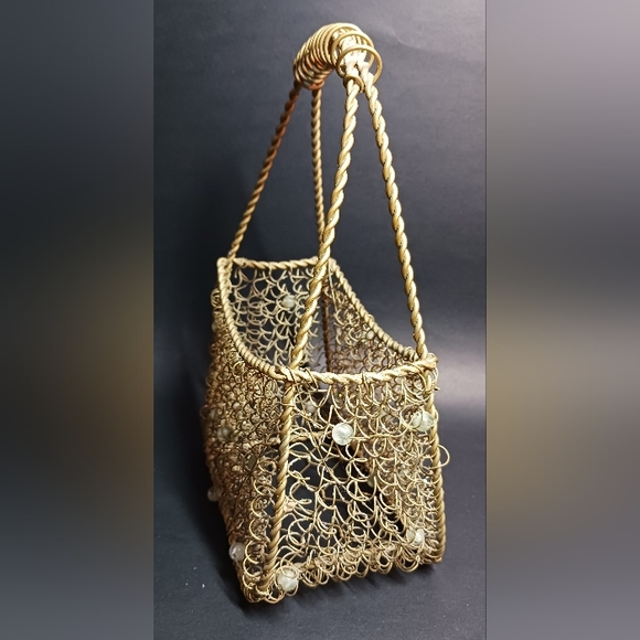 Mid Century Chicken Wire Handbag Beaded Wire - Picture 2 of 4